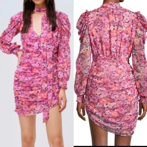 NEW For Love and Lemons Cheyenne Pink Floral Mini Dress XS - Picture 3 of 15